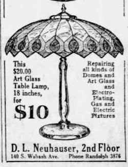 D. L. Neuhauser Peacock Shade Leaded Stained Slag Glass Lamp PG 52