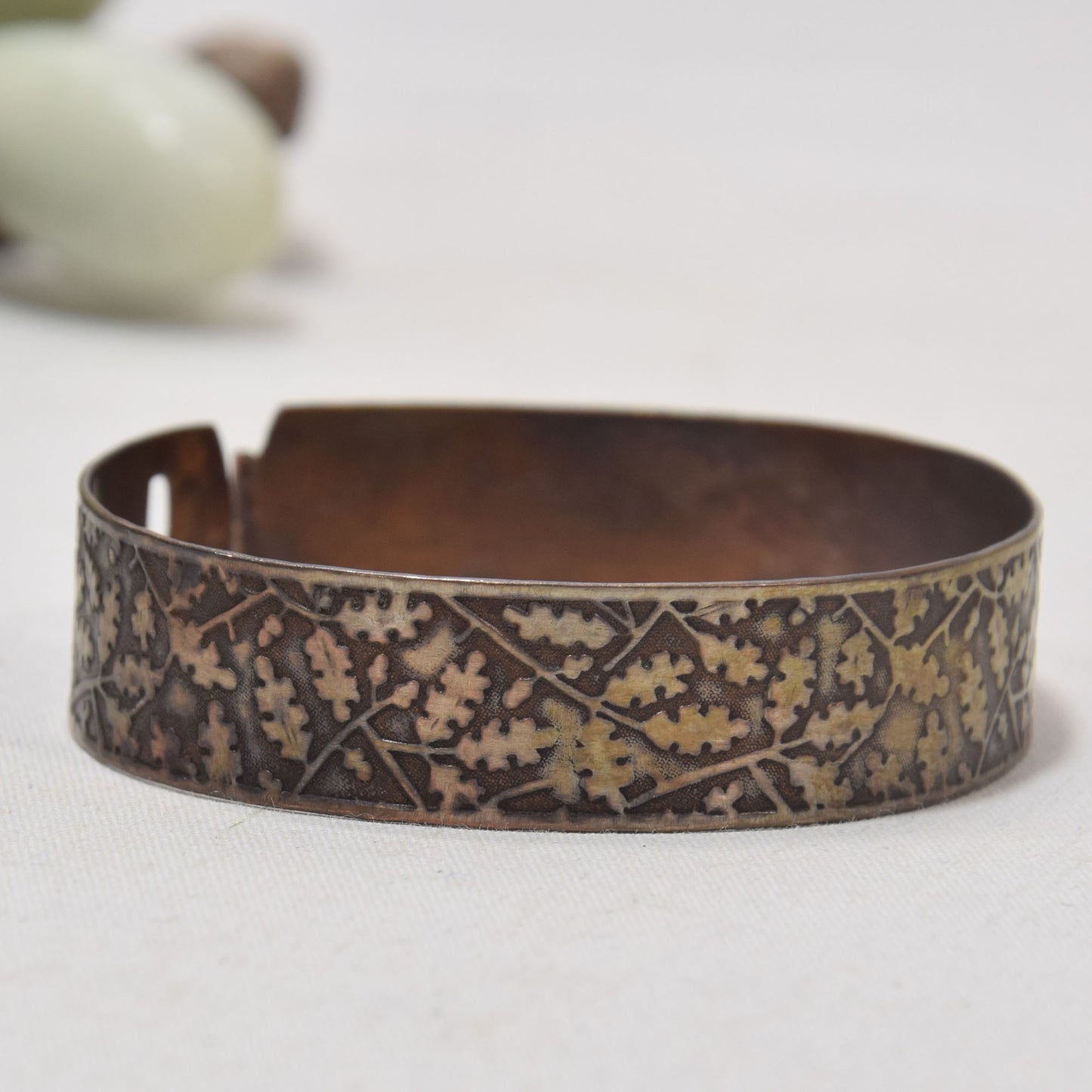 Victorian Engraved Wide Bangle Bracelet Oak leaves and Acorns
