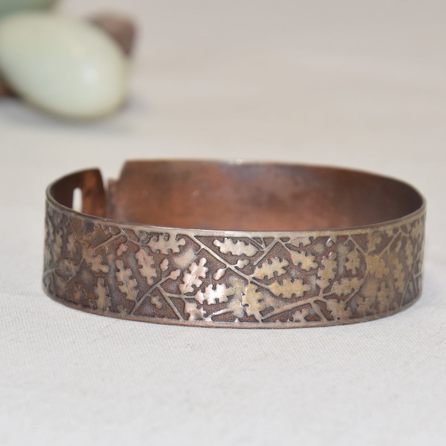 Victorian Engraved Wide Bangle Bracelet Oak leaves and Acorns