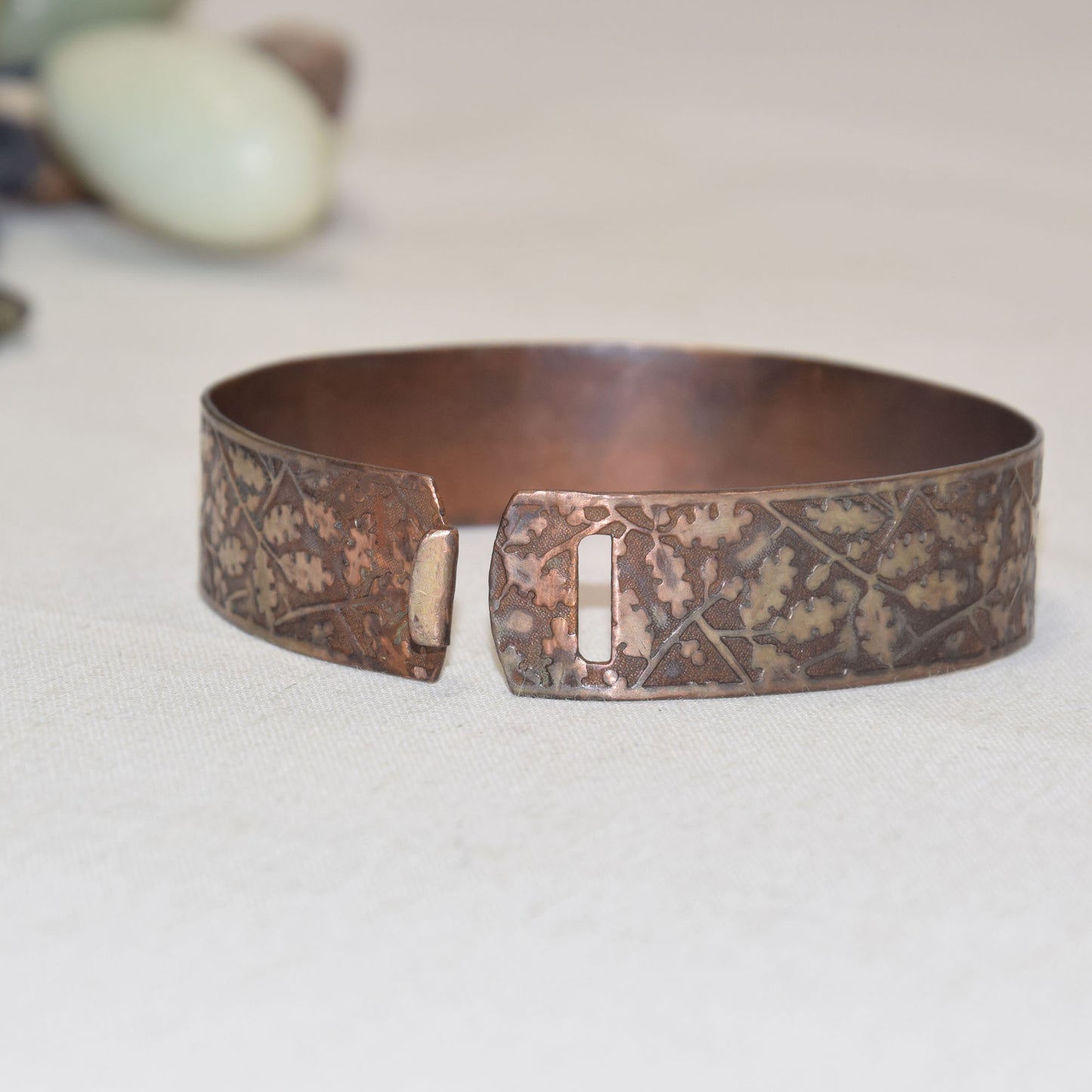 Victorian Engraved Wide Bangle Bracelet Oak leaves and Acorns