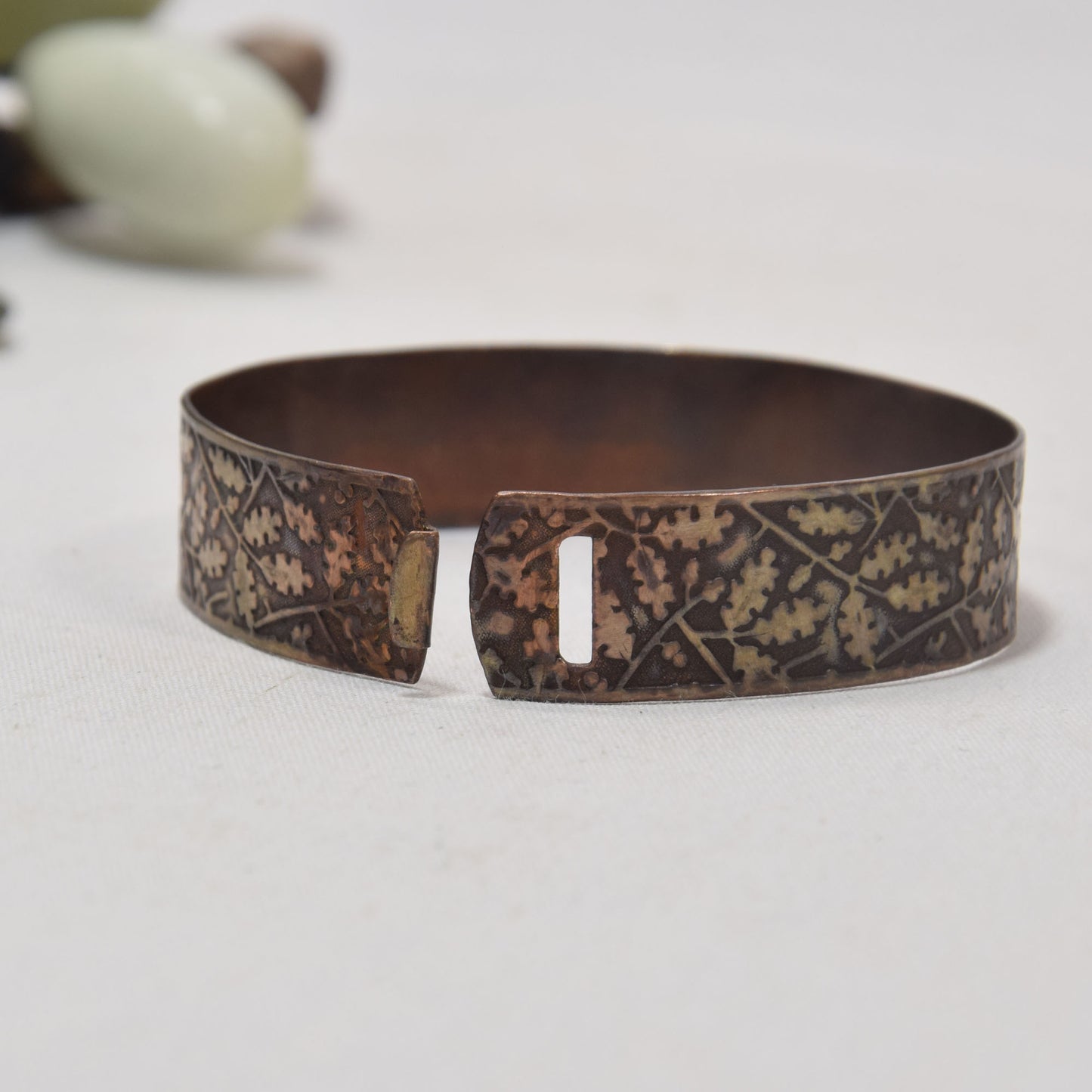 Victorian Engraved Wide Bangle Bracelet Oak leaves and Acorns