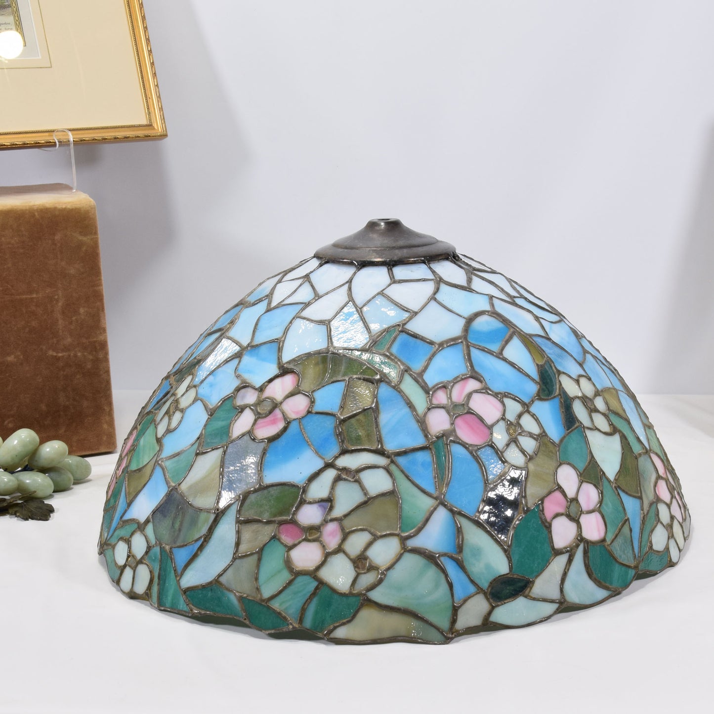 Antique Huge Signed Miller 4 Light Leaded Stained Slag Glass Table Lamp