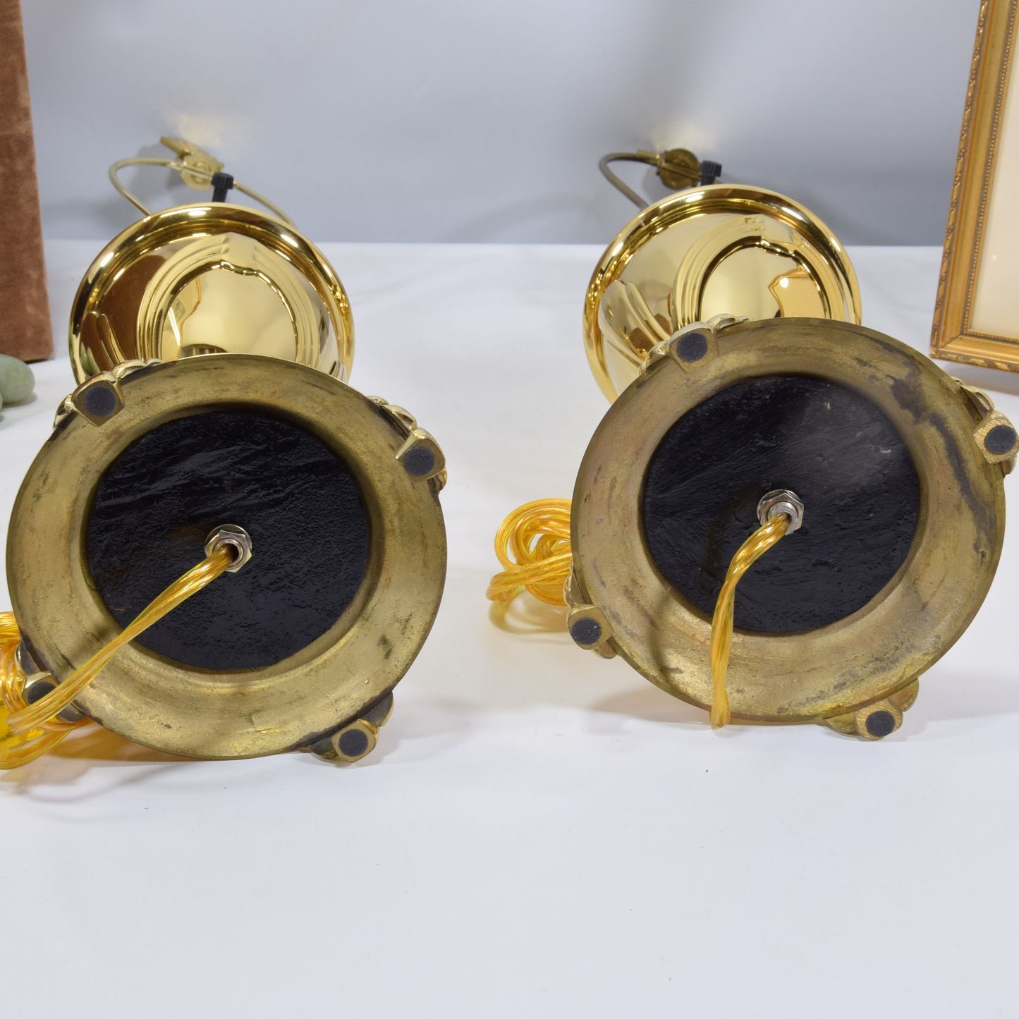 Pair Vintage Solid Brass Table Lamps Mid Century Modern