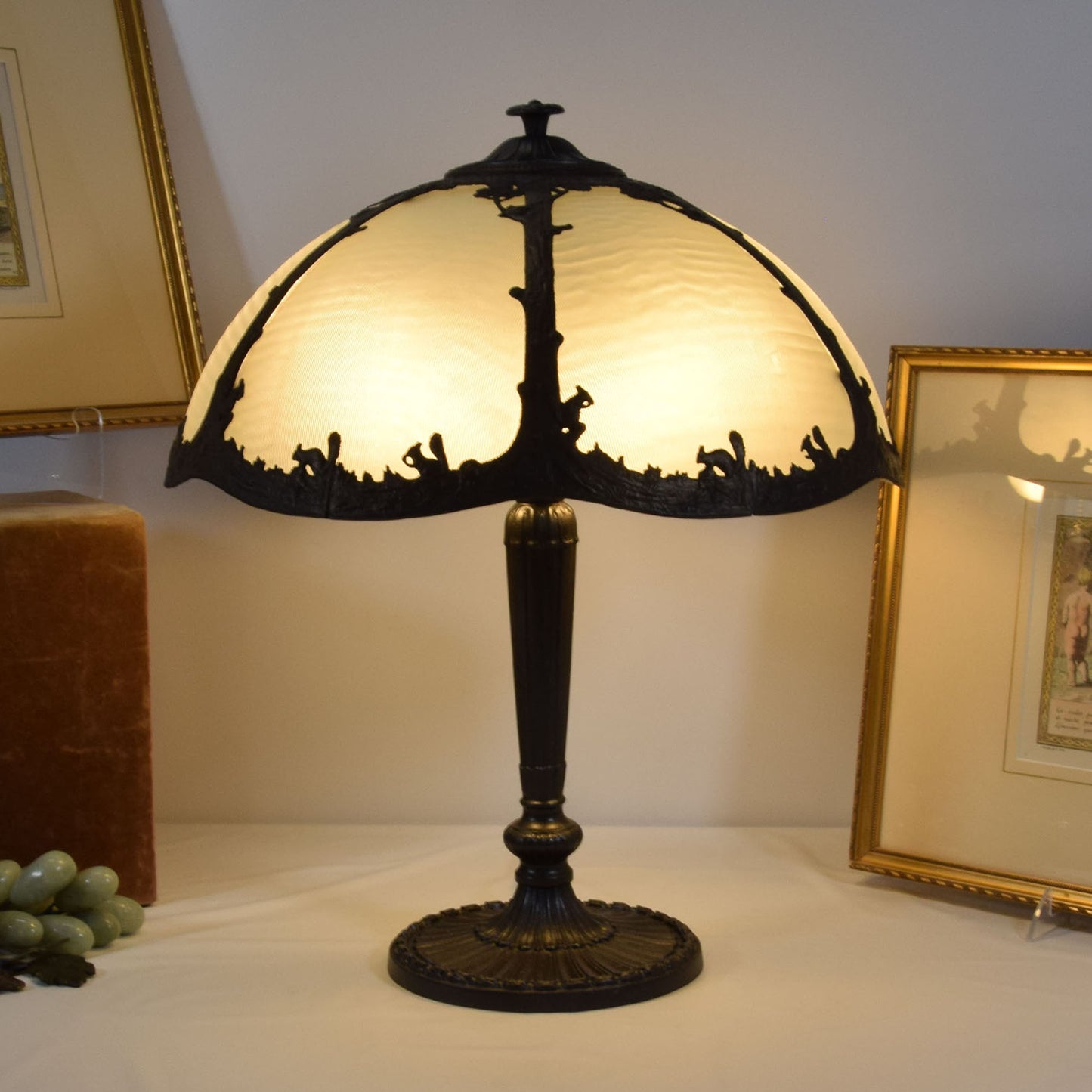 Antique Miller Slag Glass Panel Lamp Arts and Crafts Handel Era