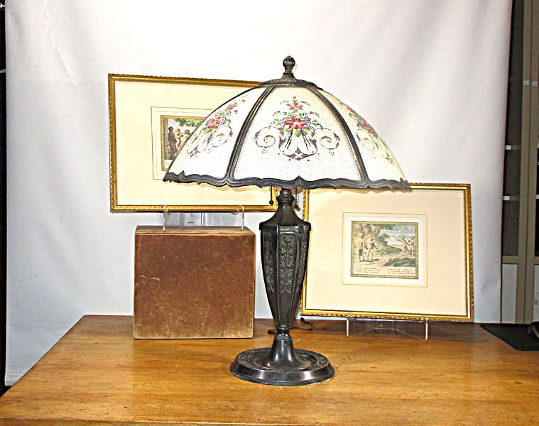 Miller Lamp Vintage-Stained Slag Glass Shade Two Light Lamp 1920's PG42