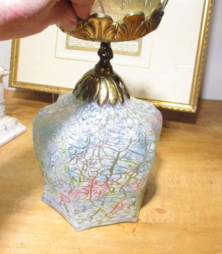 Vintage Cracked Ice or Glue Chip Hall Light Brass Fitter