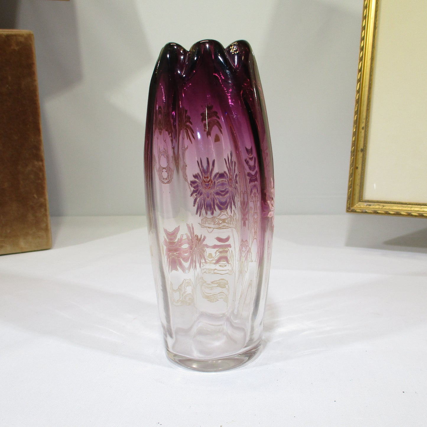 Art Nouveau Enameled Glass Vase by Legras Tokyo Chrysanthemum Pattern