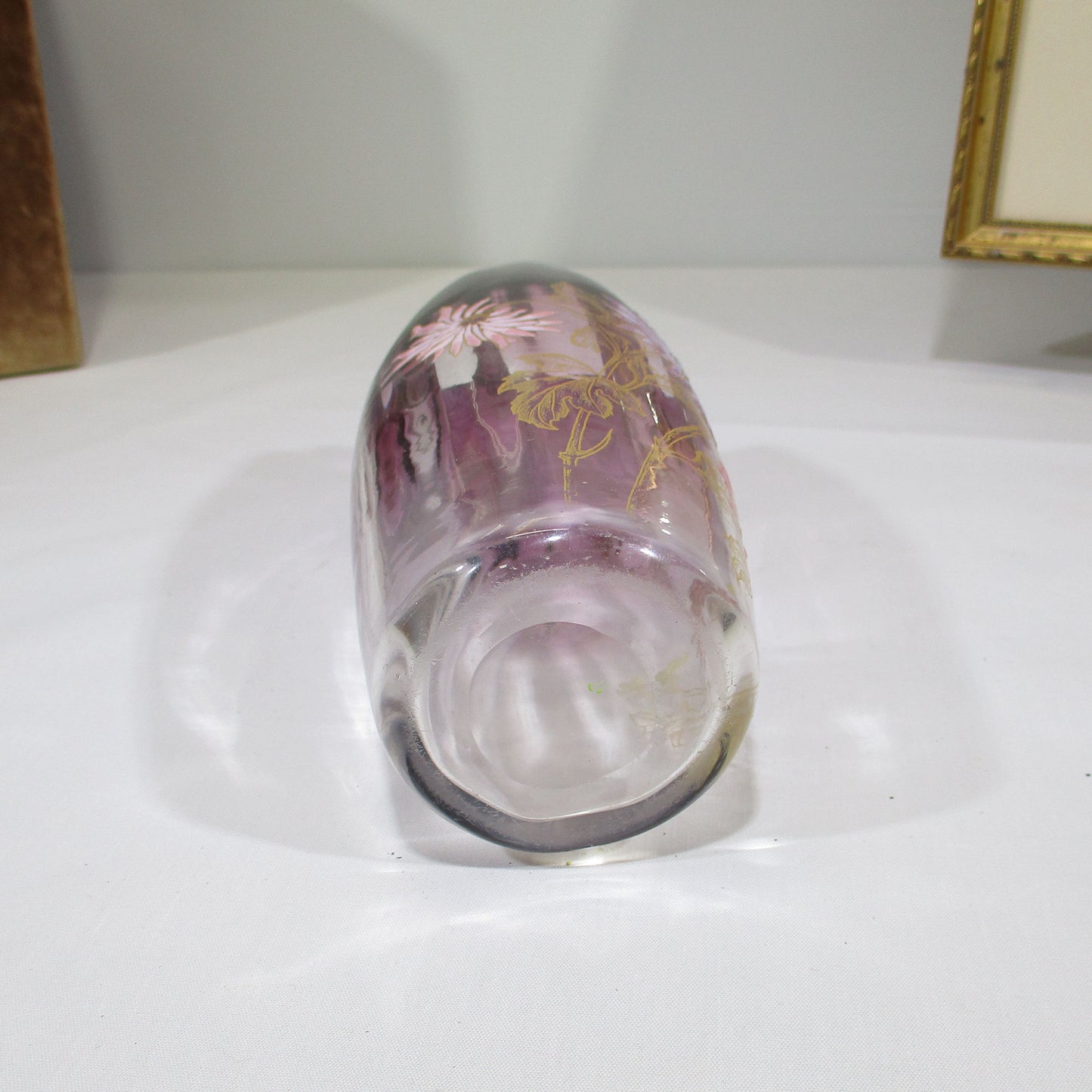 Art Nouveau Enameled Glass Vase by Legras Tokyo Chrysanthemum Pattern