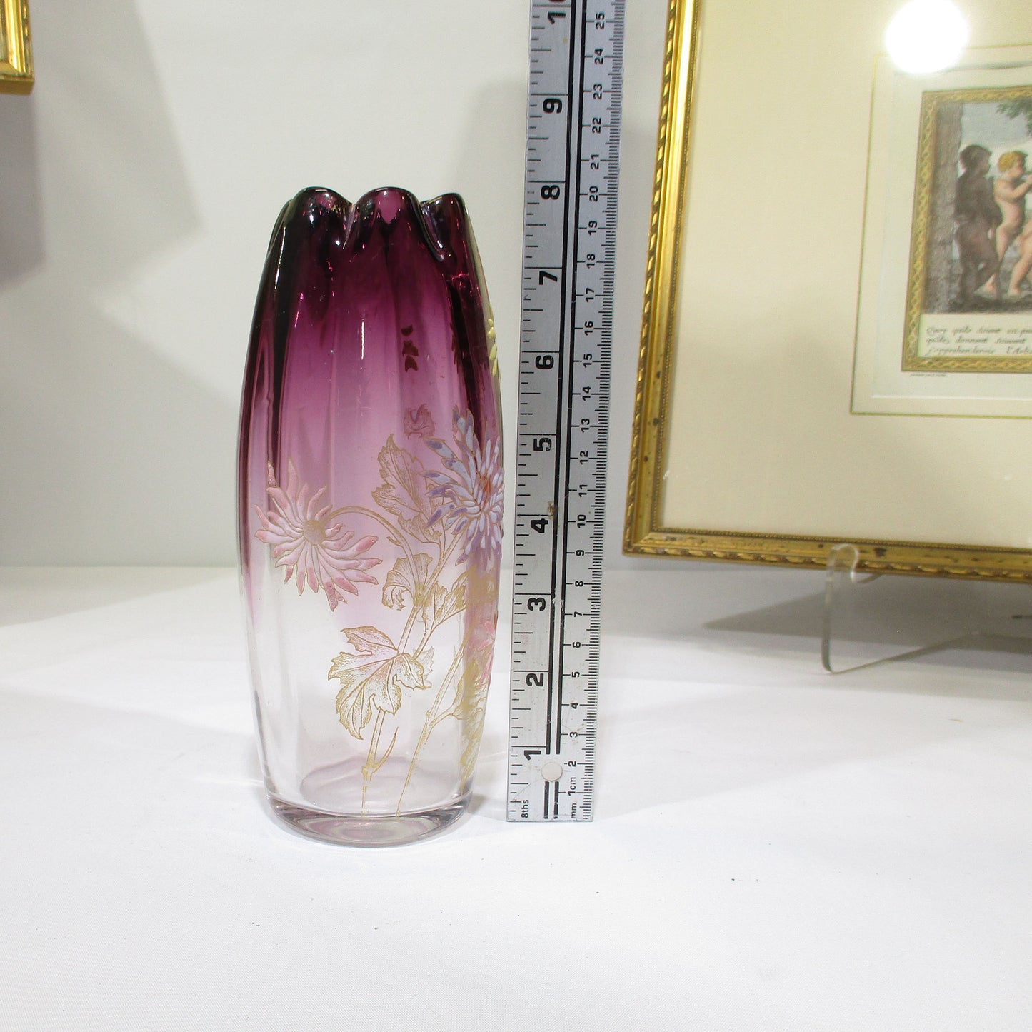 Art Nouveau Enameled Glass Vase by Legras Tokyo Chrysanthemum Pattern