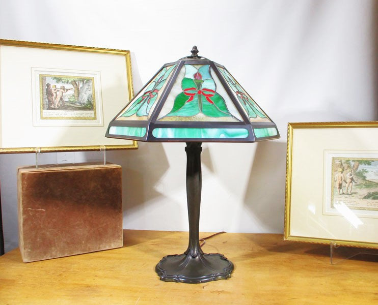 Bradley & Hubbard Lamp Base with Stained Slag Glass Shade