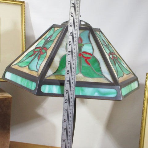 Bradley & Hubbard Lamp Base with Stained Slag Glass Shade