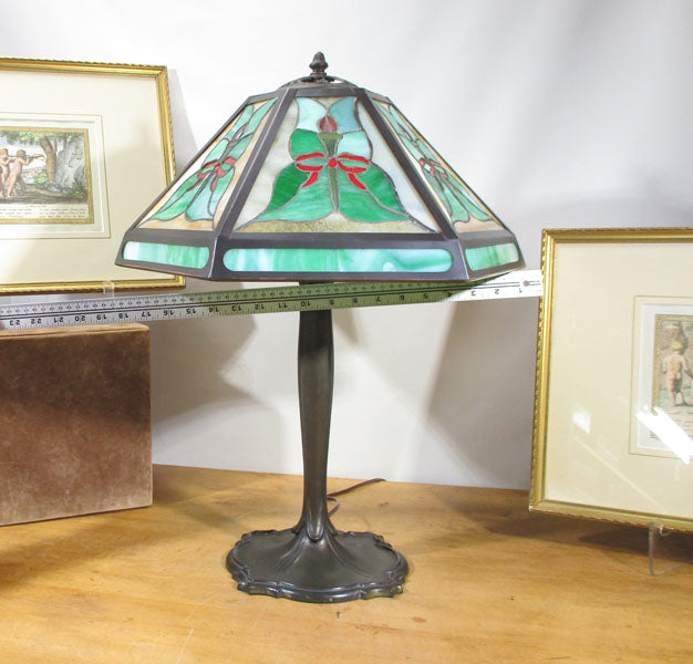 Bradley & Hubbard Lamp Base with Stained Slag Glass Shade