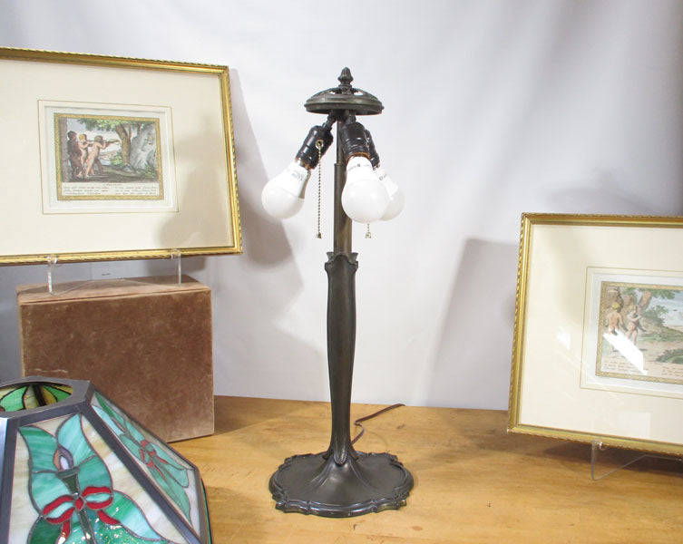 Bradley & Hubbard Lamp Base with Stained Slag Glass Shade