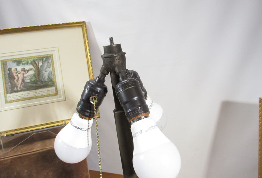 Bradley & Hubbard Lamp Base with Stained Slag Glass Shade