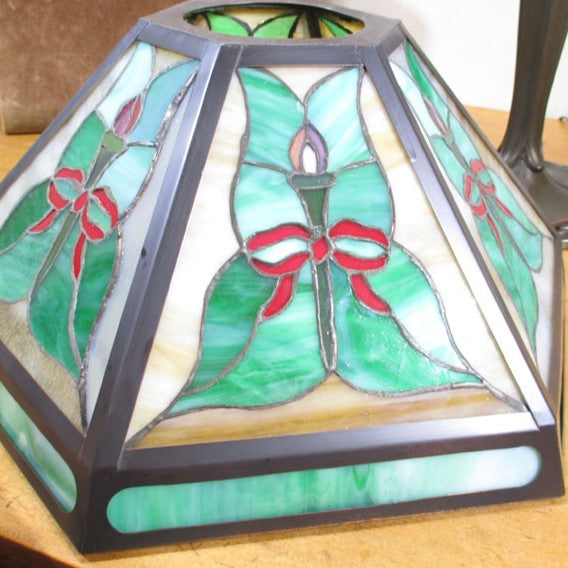 Bradley & Hubbard Lamp Base with Stained Slag Glass Shade