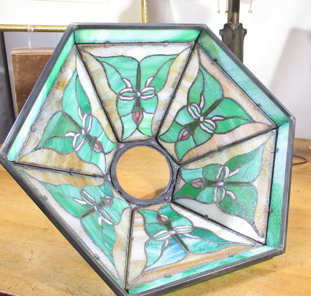 Bradley & Hubbard Lamp Base with Stained Slag Glass Shade