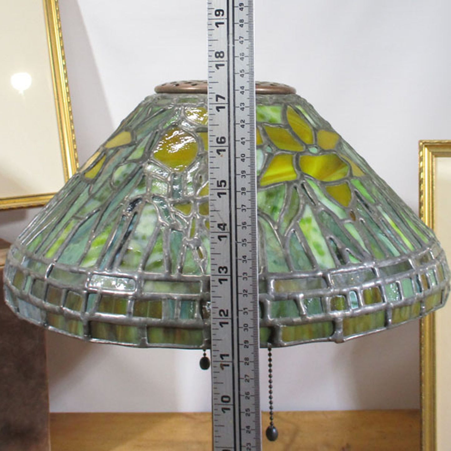 Handel Lamp with Tiffany Peony Pattern Stained Slag Glass Vintage Shade