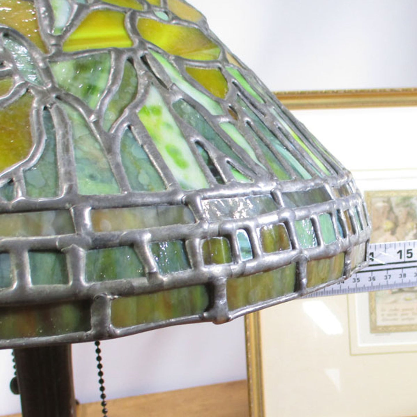 Handel Lamp with Tiffany Peony Pattern Stained Slag Glass Vintage Shade