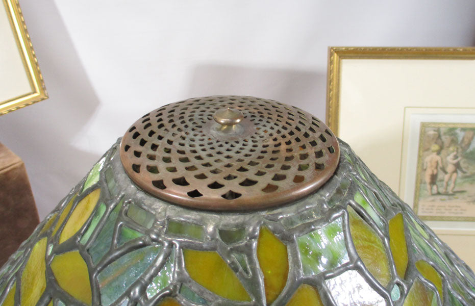 Handel Lamp with Tiffany Peony Pattern Stained Slag Glass Vintage Shade