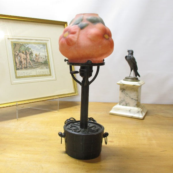 Hand Made Bronze and Puffy Reverse Painted Glass Lamp Flower Pot PG 12