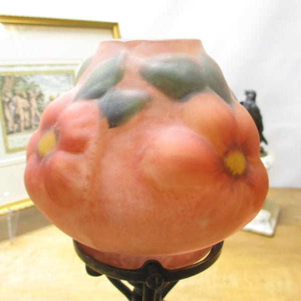 Hand Made Bronze and Puffy Reverse Painted Glass Lamp Flower Pot PG 12