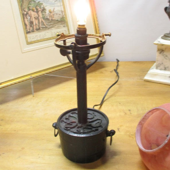 Hand Made Bronze and Puffy Reverse Painted Glass Lamp Flower Pot PG 12