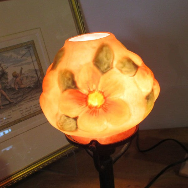 Hand Made Bronze and Puffy Reverse Painted Glass Lamp Flower Pot PG 12