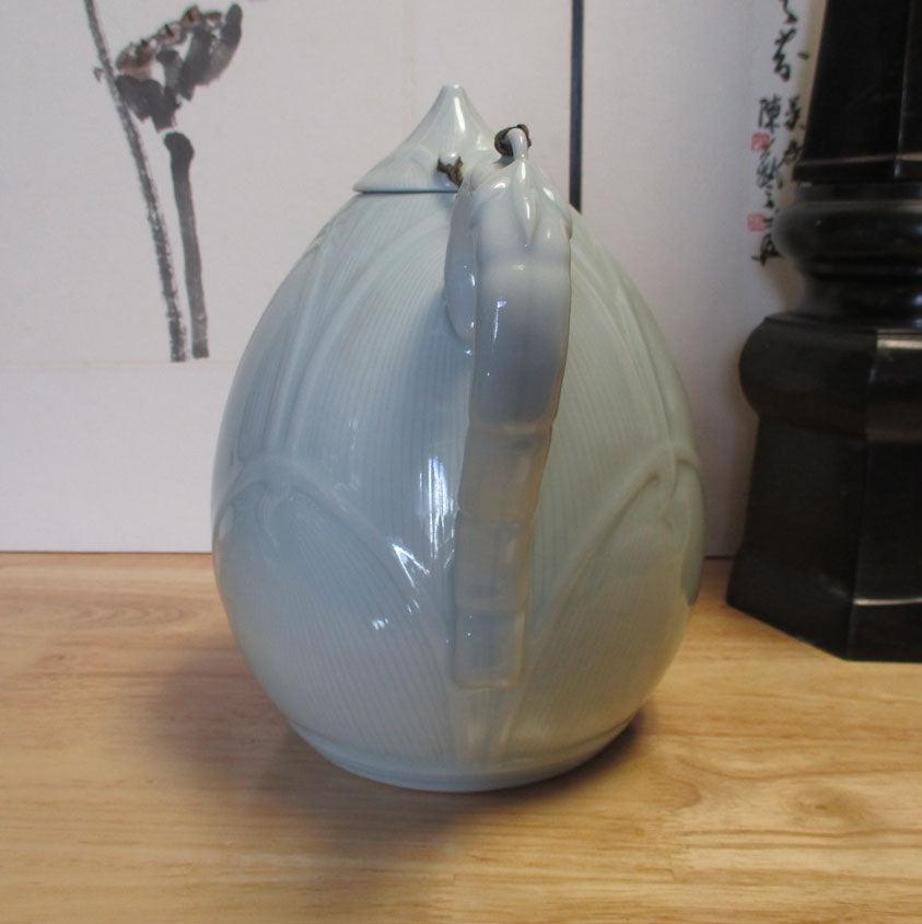 Korean Celadon Glaze Porcelain Bamboo Shoot Teapot Signed