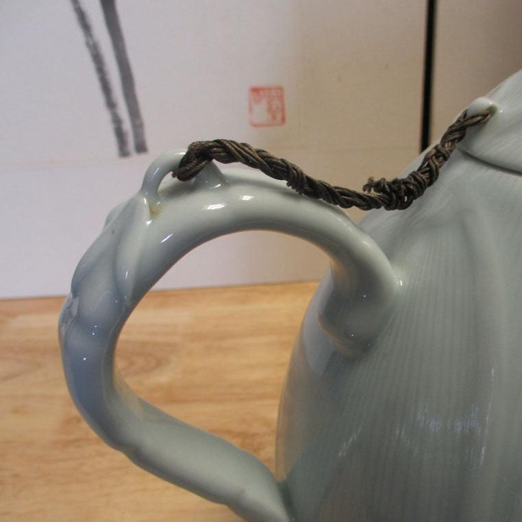 Korean Celadon Glaze Porcelain Bamboo Shoot Teapot Signed