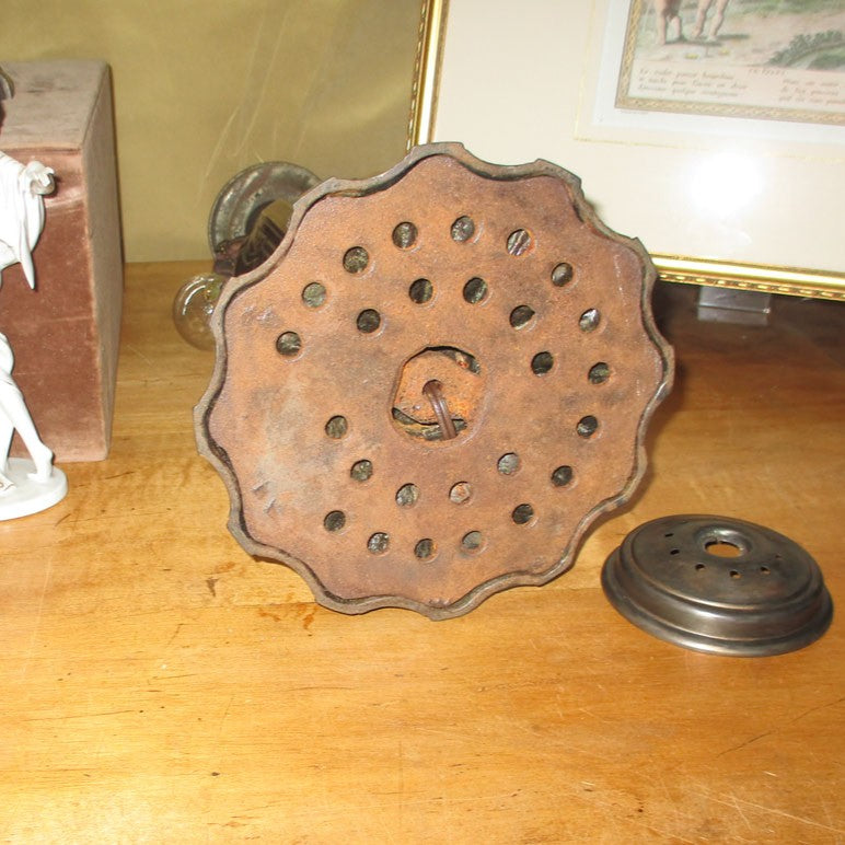 Matched Pair of Pittsburgh Lamps Cracked Ice Obverse Painted Shades Brass and Iron Bases