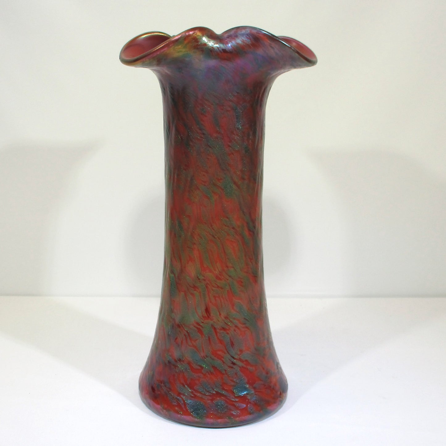 Rindskopf Trefoil Silvered Red Blown Glass Vase Bohemian 13" High