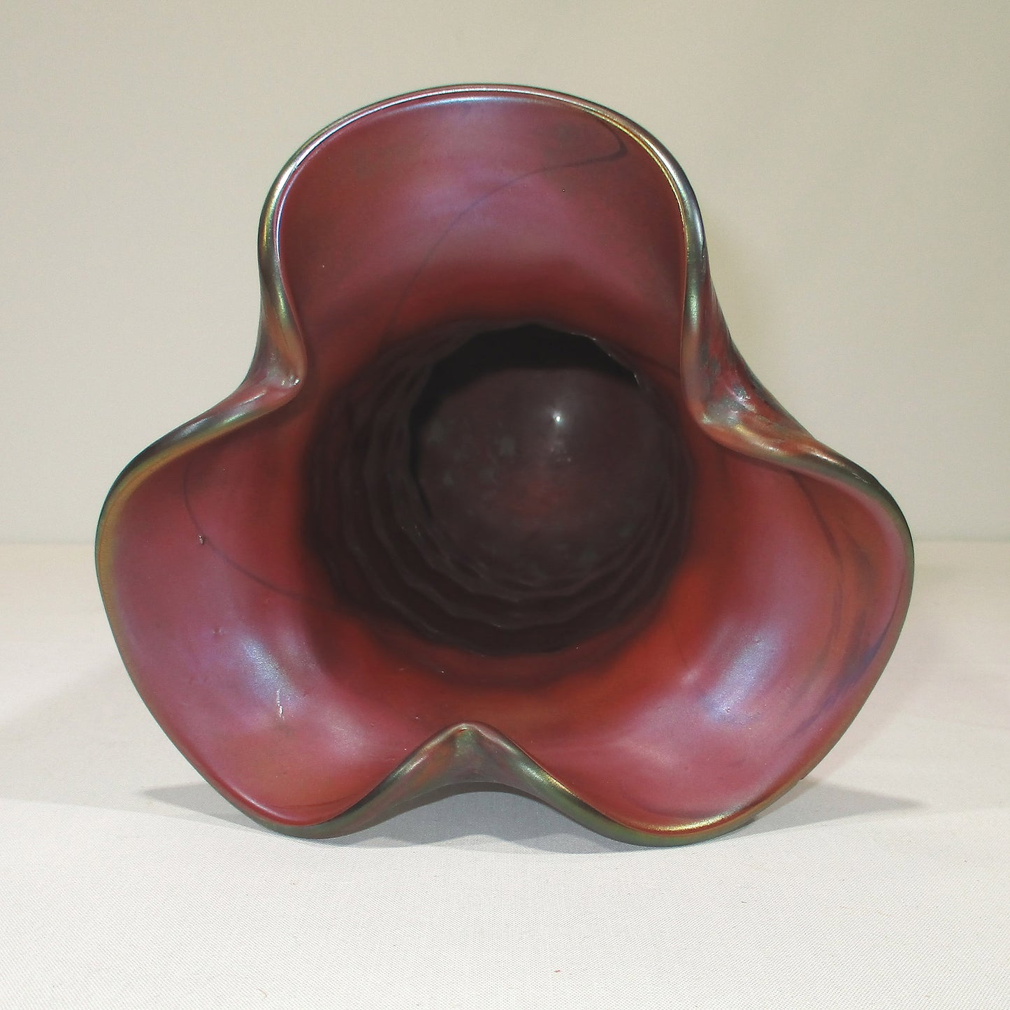 Rindskopf Trefoil Silvered Red Blown Glass Vase Bohemian 13" High