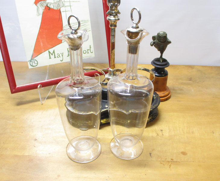 Victorian Tantalus Decanter Set Papier Mache Holder