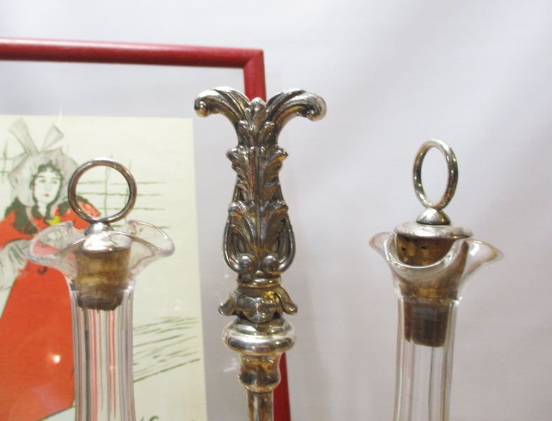 Victorian Tantalus Decanter Set Papier Mache Holder
