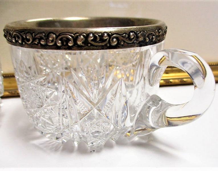 Rare Pair Monarch by J.Hoare and Gorham Sterling Silver and Brilliant Period Cut Glass Punch Cups