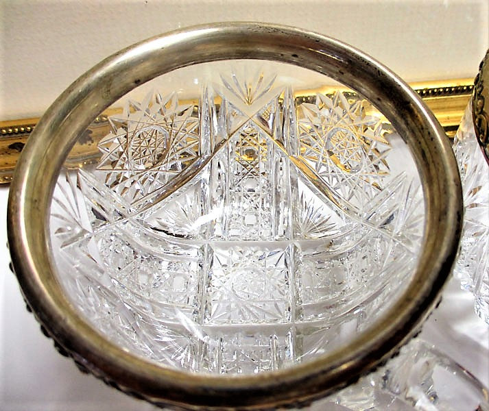 Rare Pair Monarch by J.Hoare and Gorham Sterling Silver and Brilliant Period Cut Glass Punch Cups