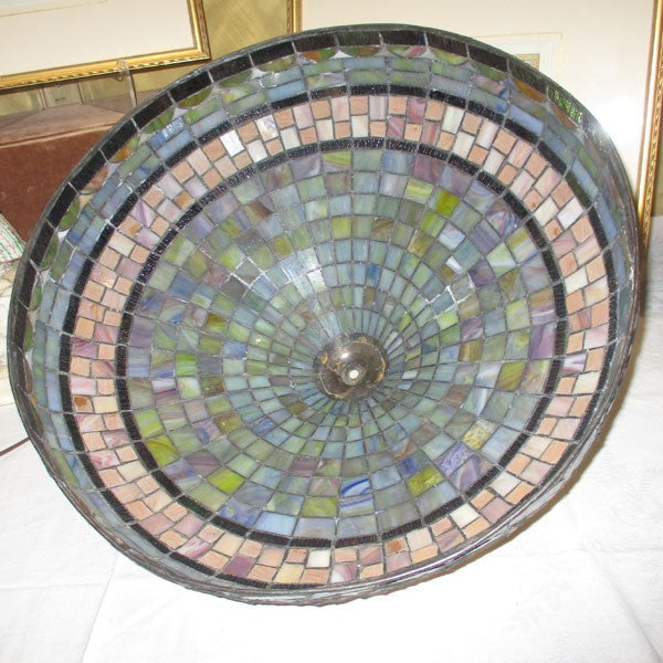 Arts & Crafts Stained Leaded Slag Glass Lamp with Jewels