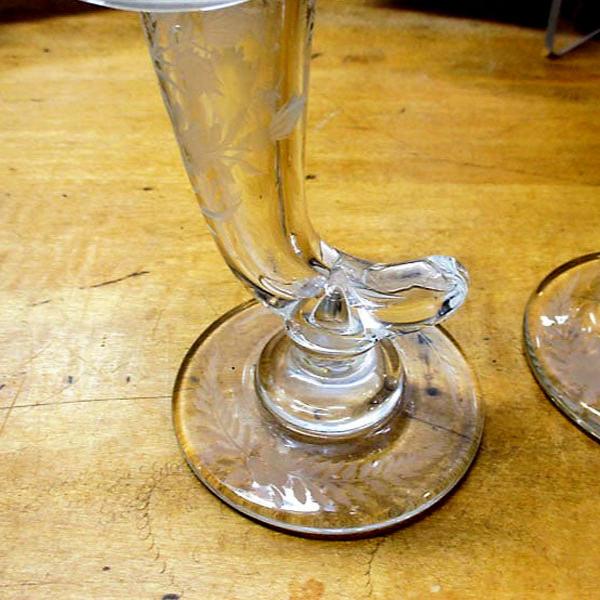 Engraved Glass Cornucopia Epergnes Pair 19th Century