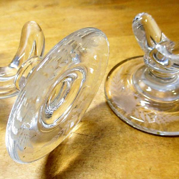 Engraved Glass Cornucopia Epergnes Pair 19th Century
