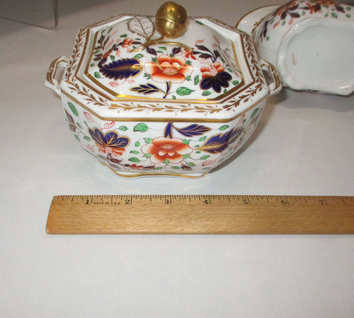 Antique Spode 3373 Early 1800's Imari Octagonal Sugar Bowl and Creamer