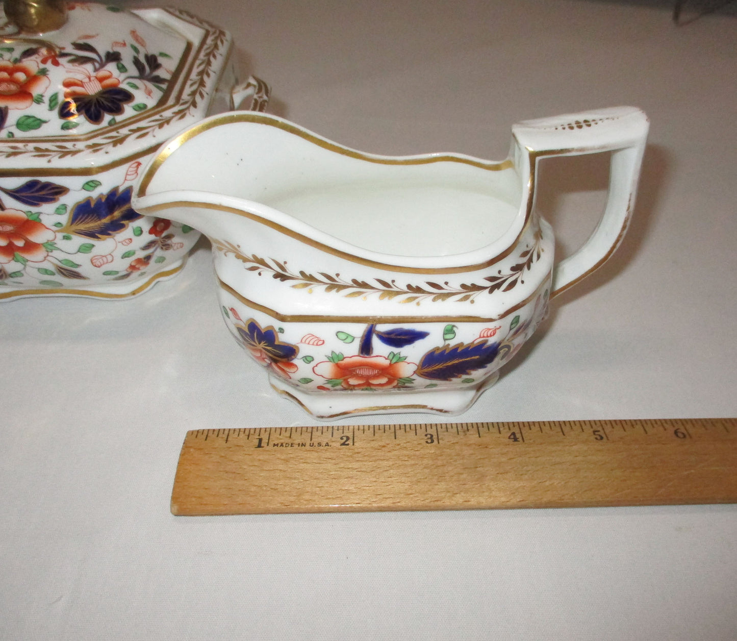 Antique Spode 3373 Early 1800's Imari Octagonal Sugar Bowl and Creamer