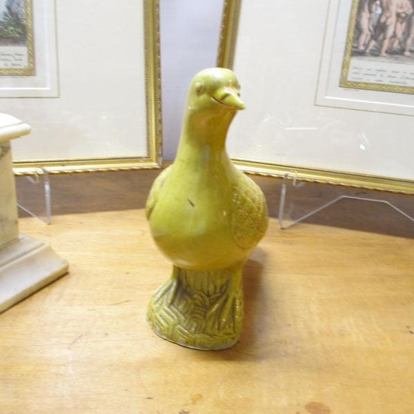 Chinese Export Famille Jaune Glaze Pigeon or Dove Figurine Qing Dynasty
