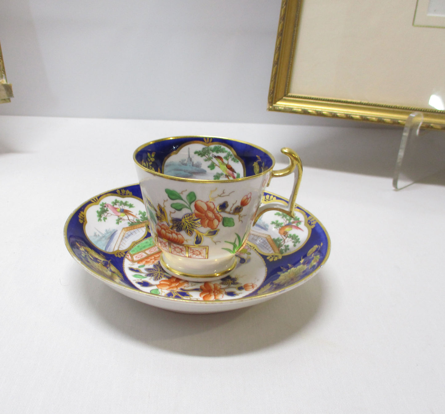 Antique Early 1800's Spode Imari Scenic Birds Pattern 2384 Cup & Saucer