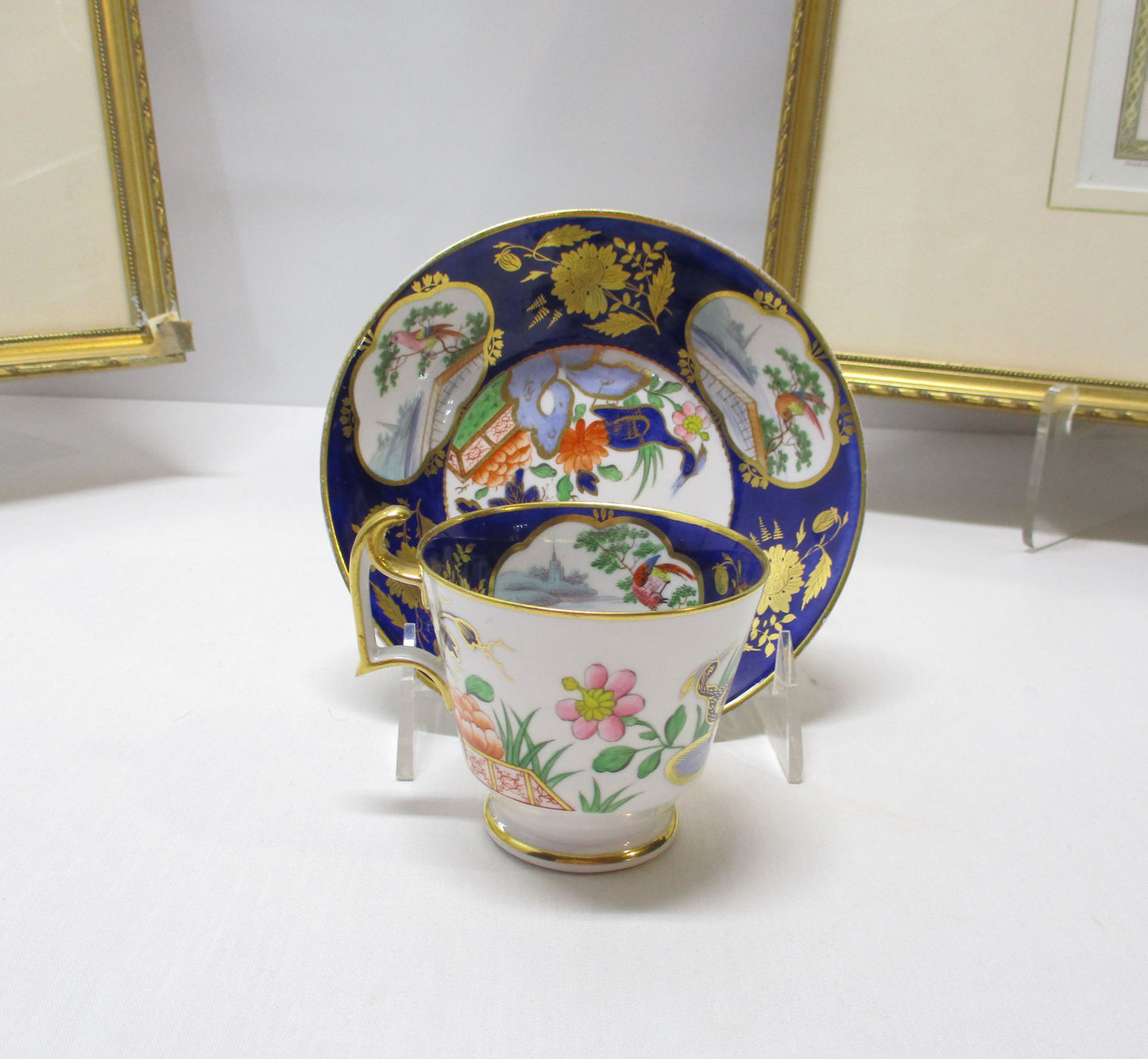 Antique Early 1800's Spode Imari Scenic Birds Pattern 2384 Cup & Saucer