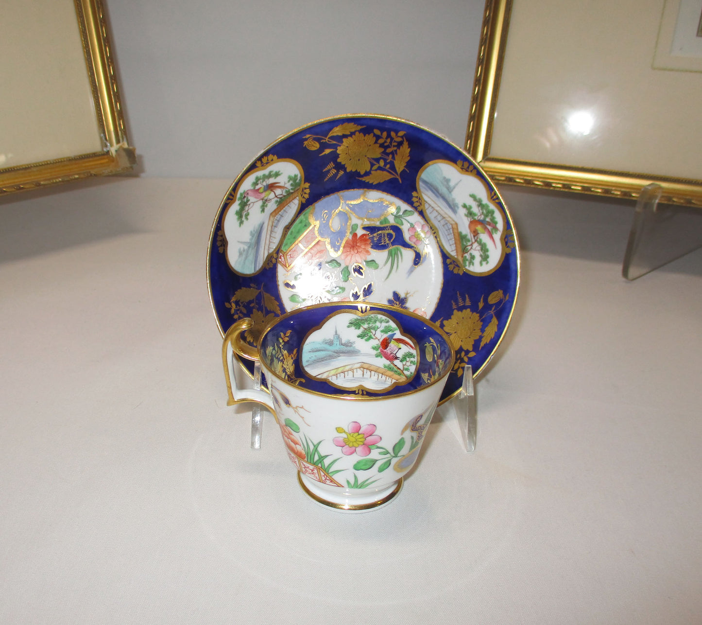 Antique Early 1800's Spode Imari Scenic Birds Pattern 2384 Cup & Saucer