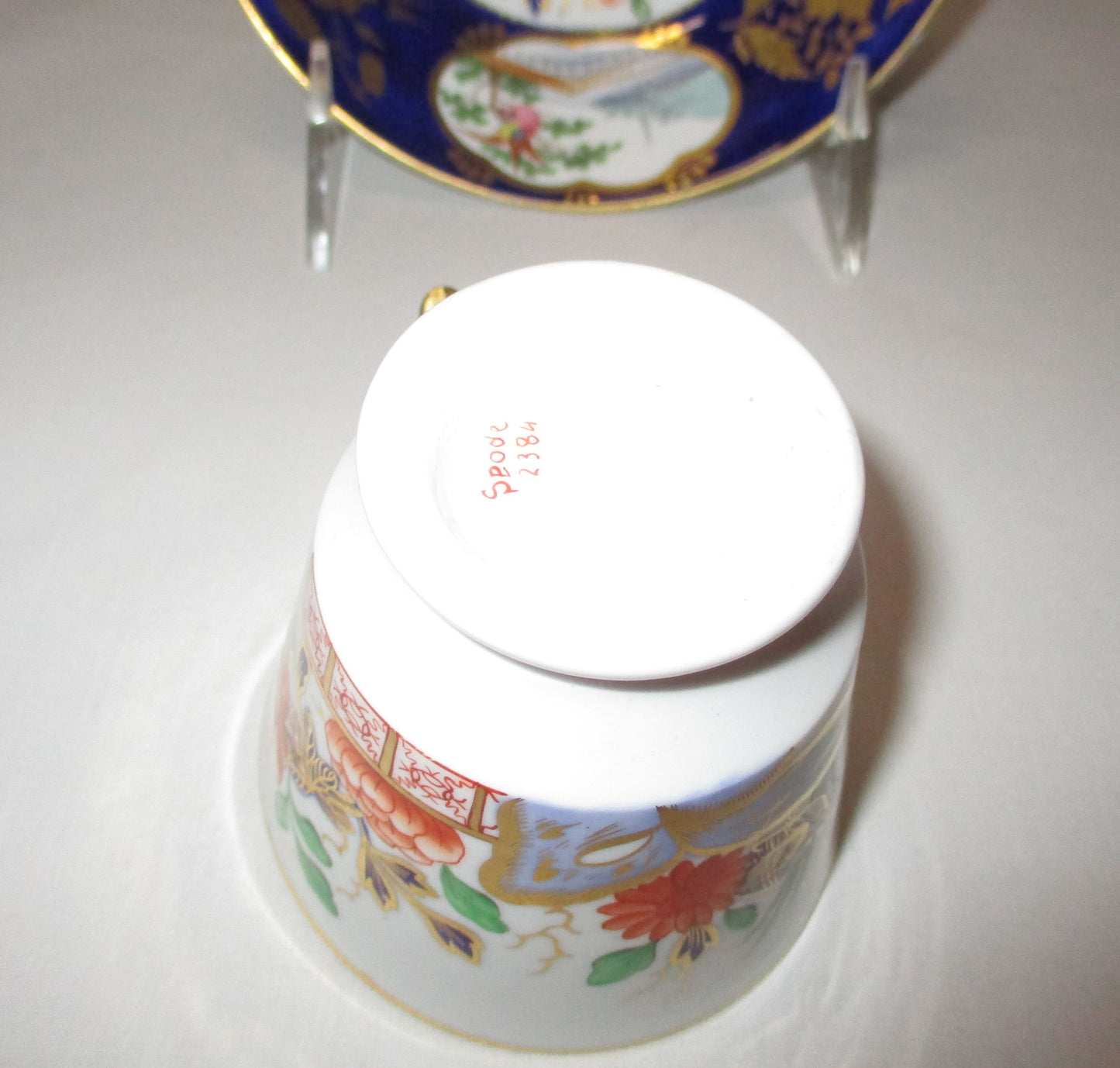 Antique Early 1800's Spode Imari Scenic Birds Pattern 2384 Cup & Saucer