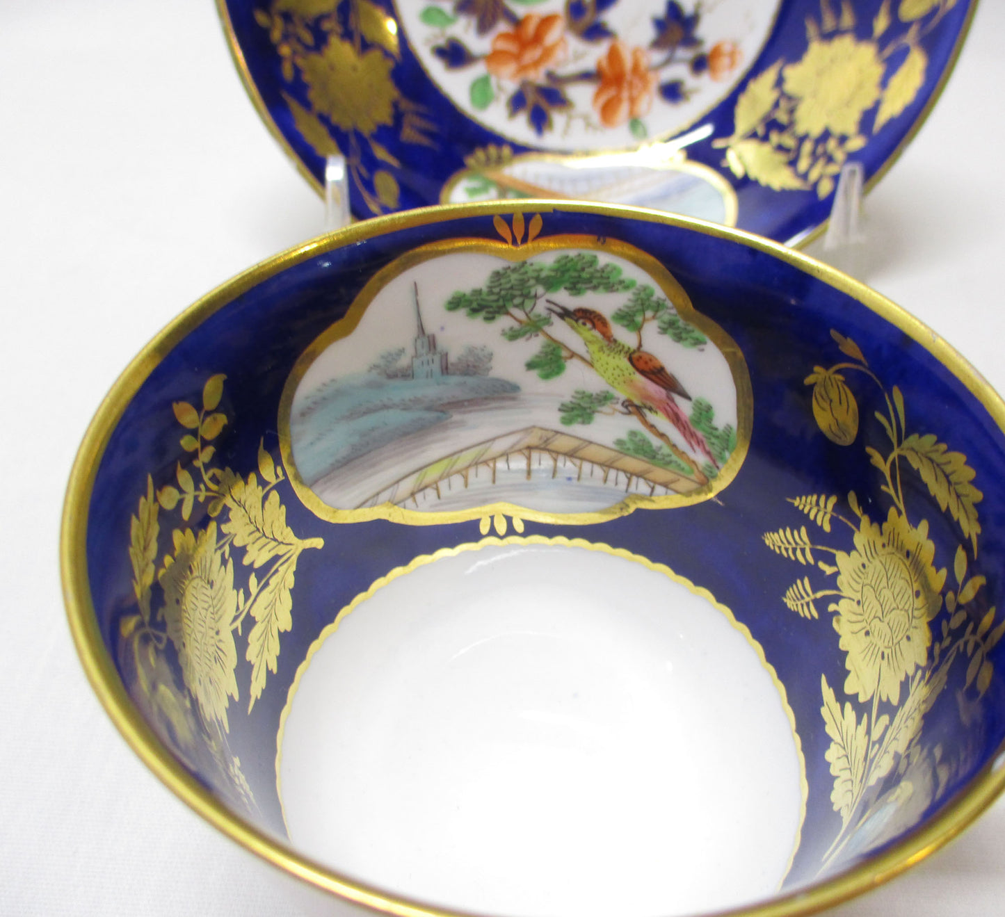 Antique Early 1800's Spode Imari Scenic Birds Pattern 2384 Cup & Saucer