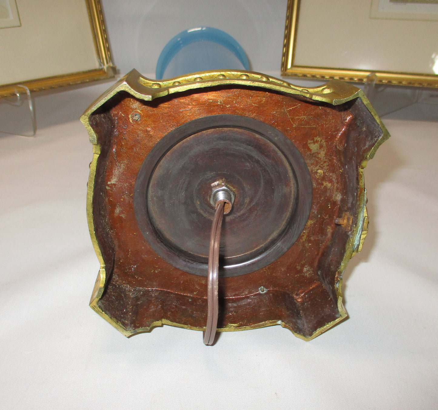 Sevres Bronze and Baccarat Blue Opaline Glass Torchiere Lamp