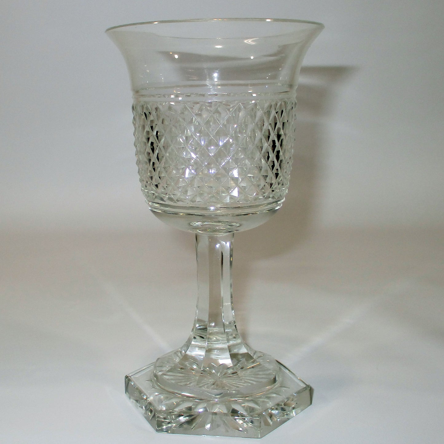 Georgian Anglo Irish Set of Six Wine Glasses Diamond Point with a Star Cut Foot