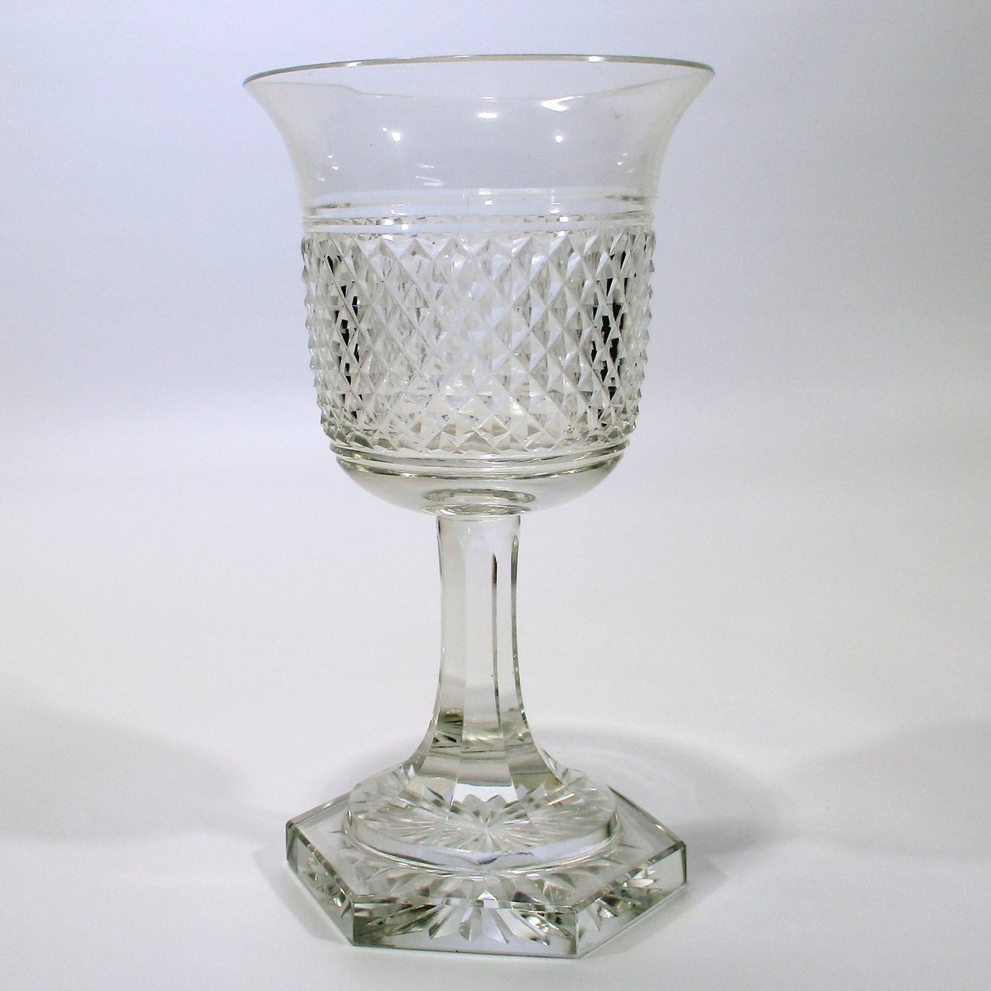 Georgian Anglo Irish Set of Six Wine Glasses Diamond Point with a Star Cut Foot